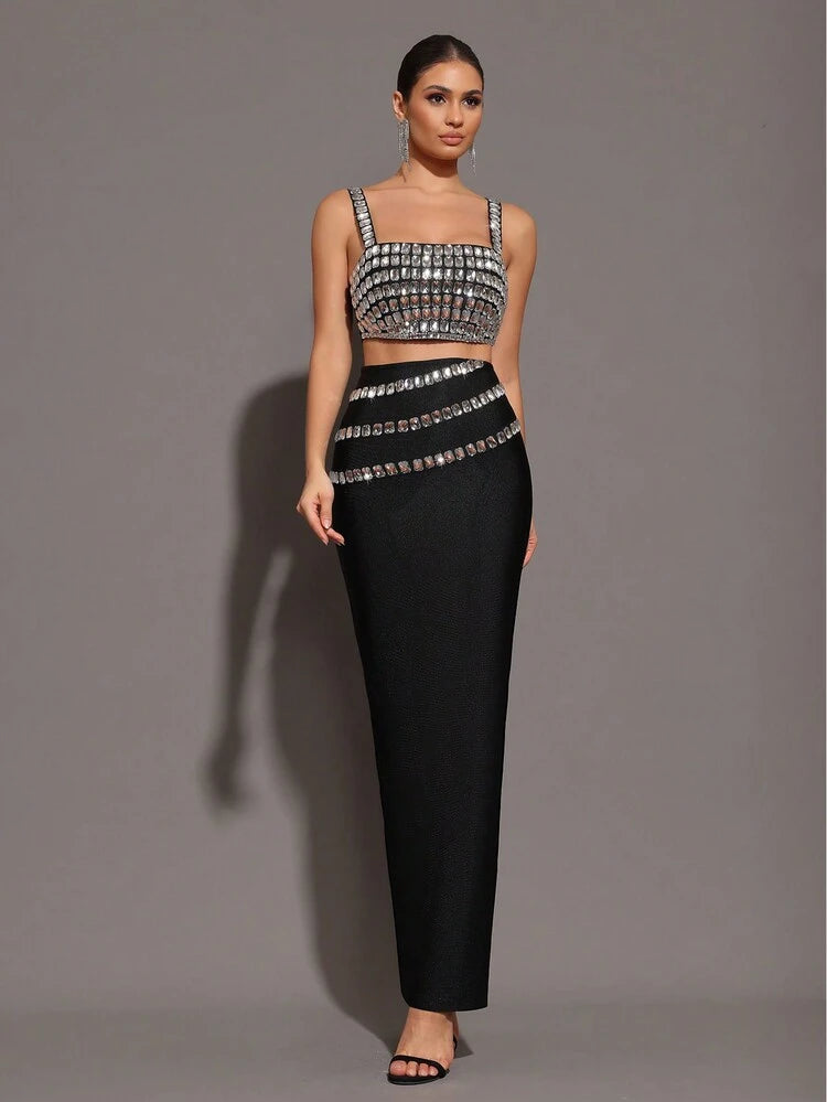 Hania Rhinestone Bandage Skirt Set