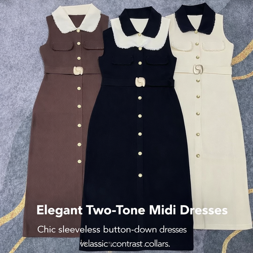 Elegant Two-Tone Midi Dress