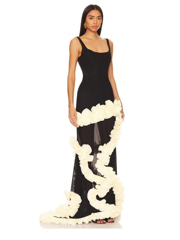 Black Ruffled Evening Maxi Dress