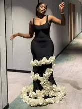 Black Ruffled Evening Maxi Dress