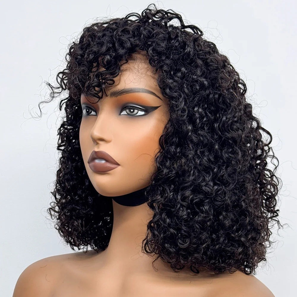 Curly Bob Pixie Human Hair Wig With Bangs