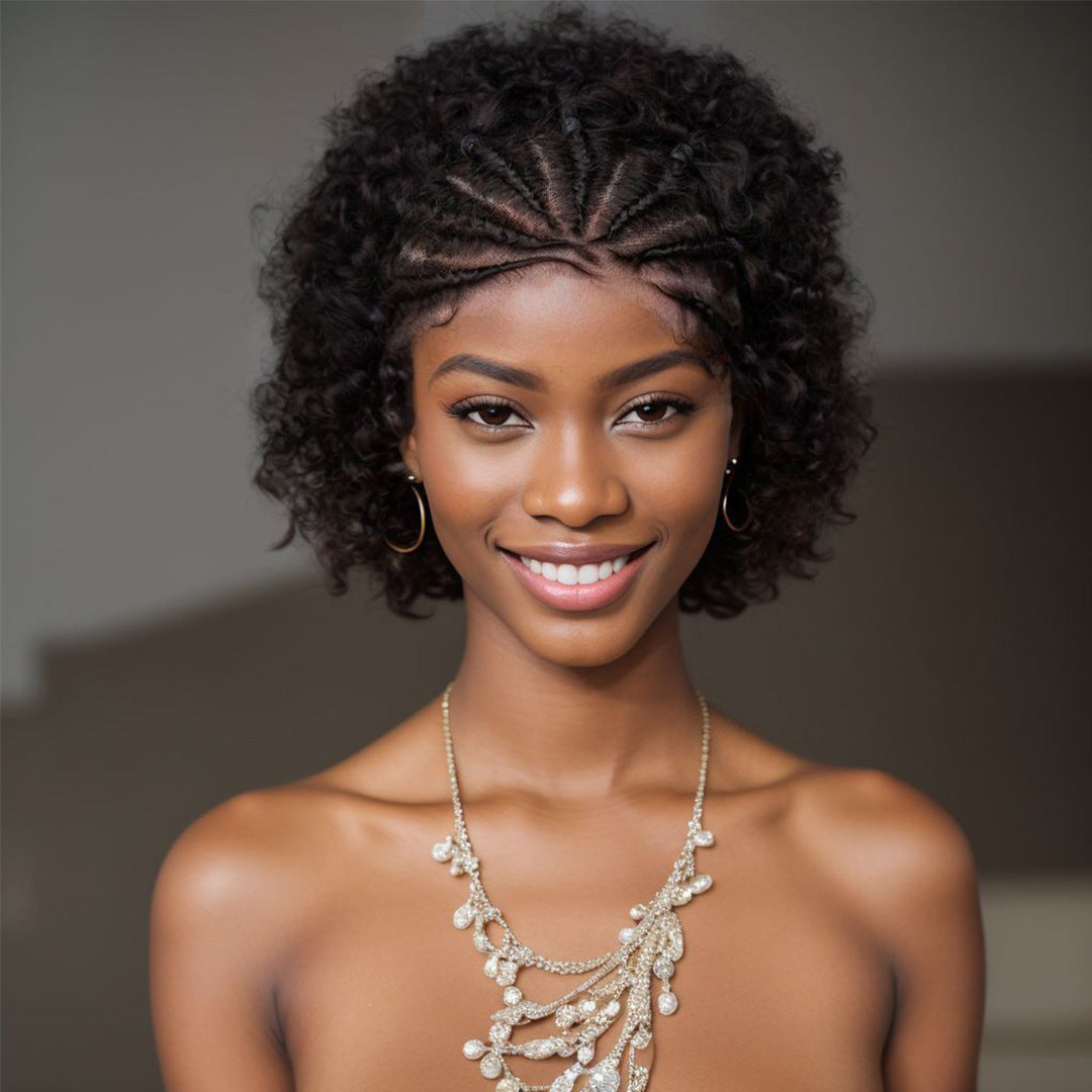 Afro Curly Braided Lace Frontal Wig