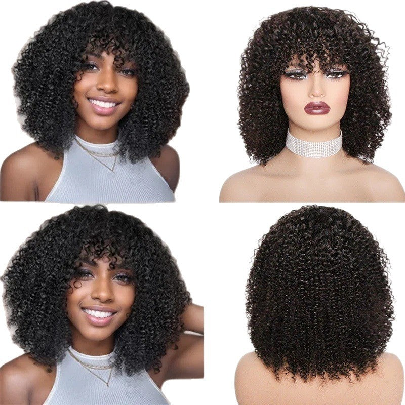 Curly Bob Pixie Human Hair Wig With Bangs