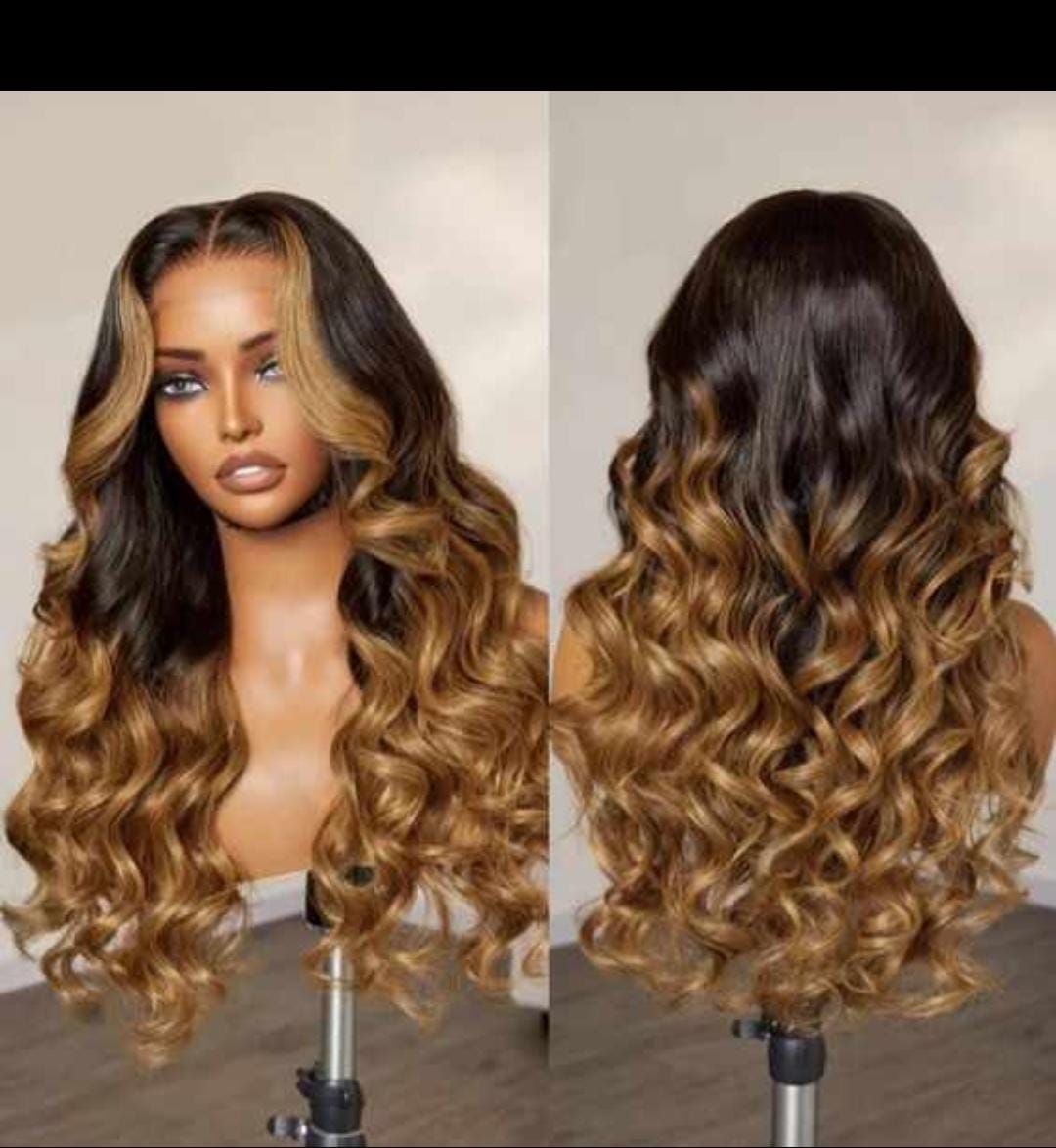 Wavy Lace Front Human Hair Wig – Black Brown Highlights