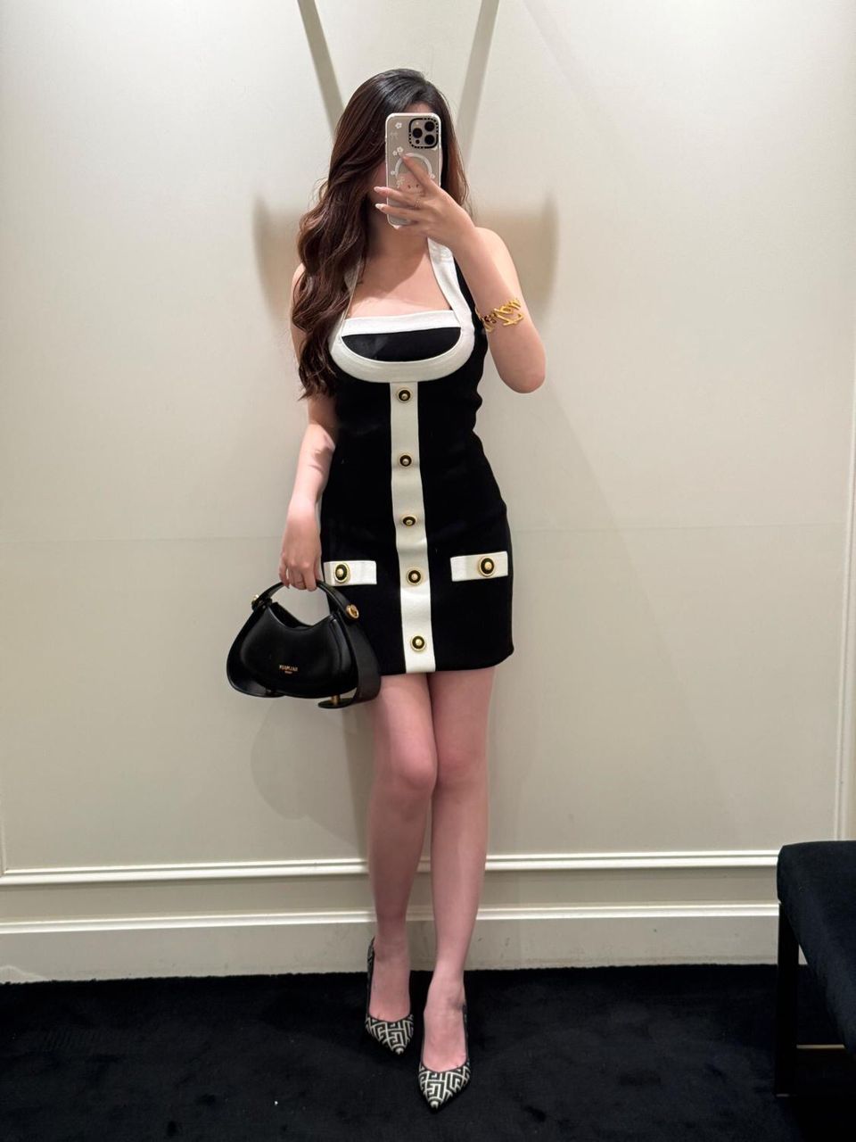 Two-tone halterneck knit dress